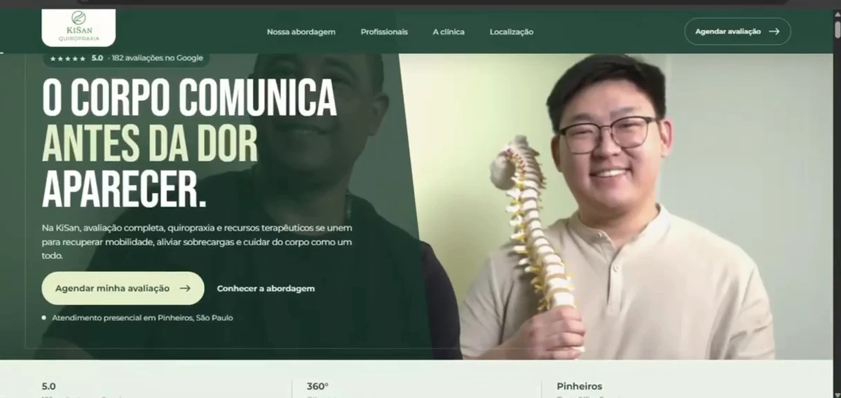 Tela real do site KiSan Quiropraxia